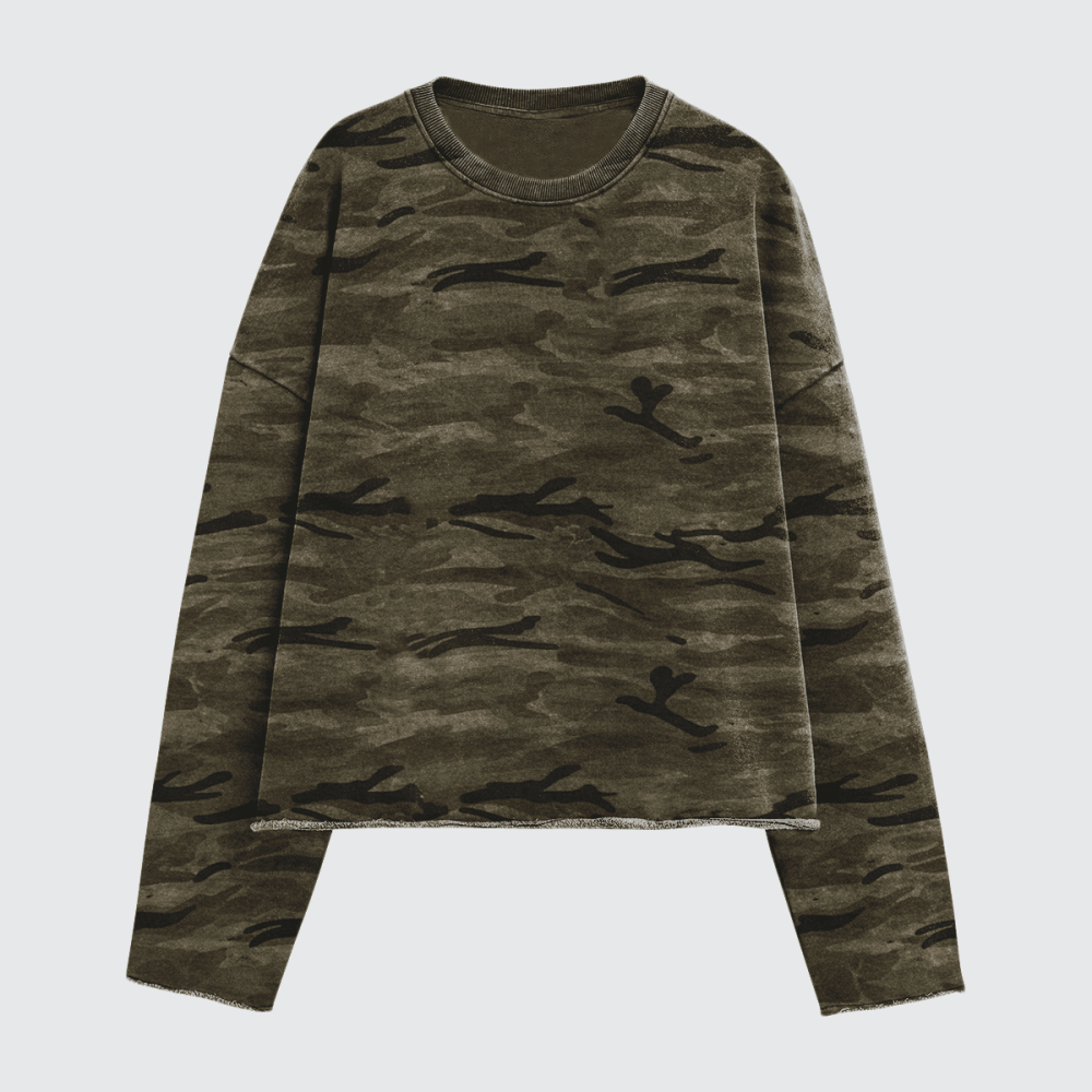 ZMOMZ Camo Cropped Crewneck - Premium Heavyweight Streetwear