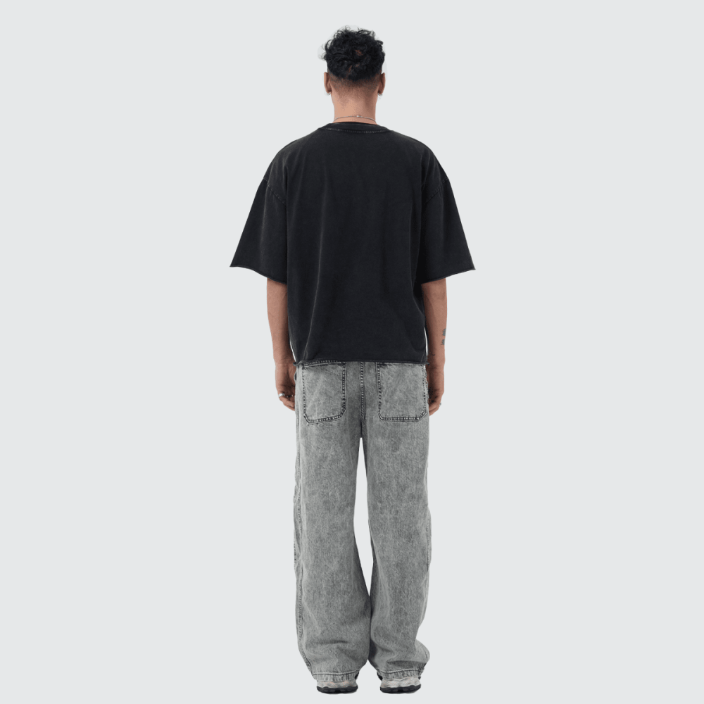 ZMOMZ Snow-Washed Cropped Tee - 300GSM Heavyweight Cotton - Premium Heavyweight Streetwear