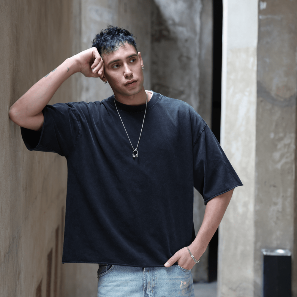 ZMOMZ Snow-Washed Cropped Tee - 300GSM Heavyweight Cotton - Premium Heavyweight Streetwear