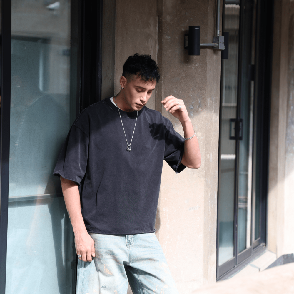 ZMOMZ Snow-Washed Cropped Tee - 300GSM Heavyweight Cotton - Premium Heavyweight Streetwear