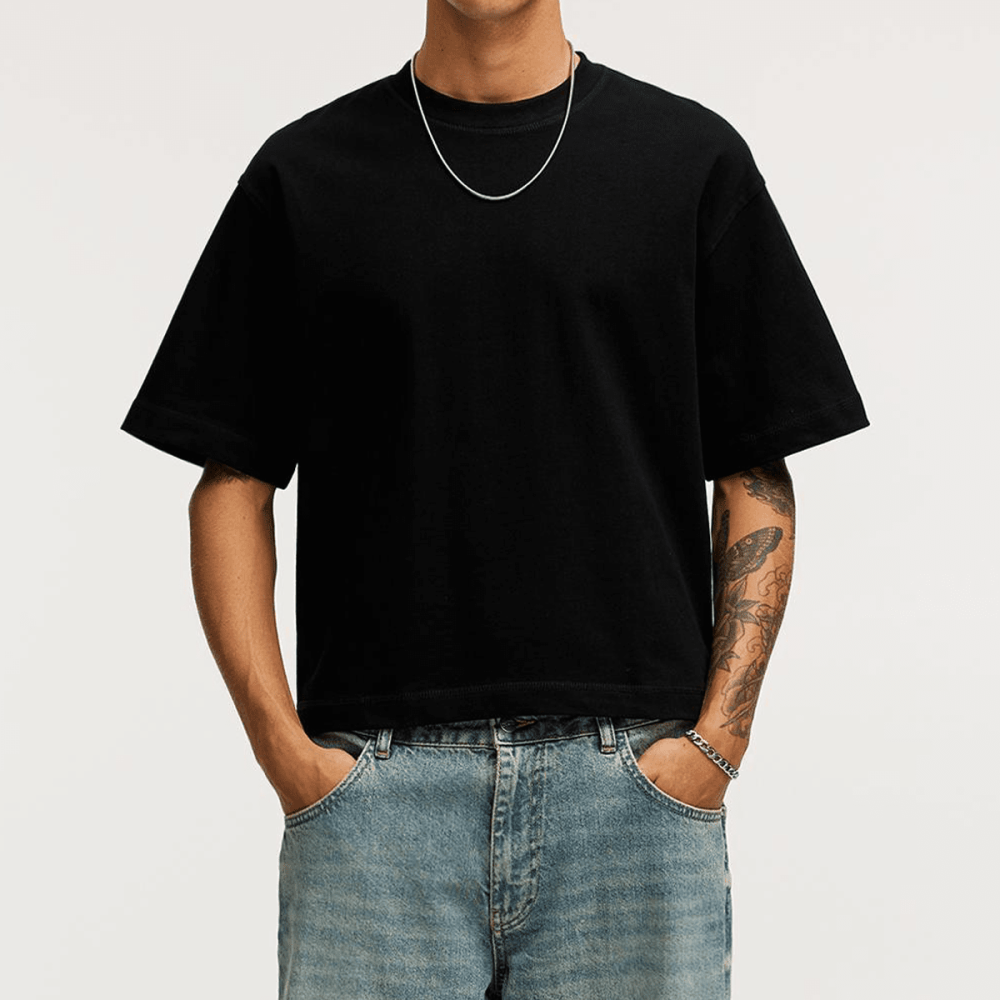 ZMOMZ Cropped Oversized Tee - 250GSM 100% Combed Cotton - Premium Heavyweight Streetwear