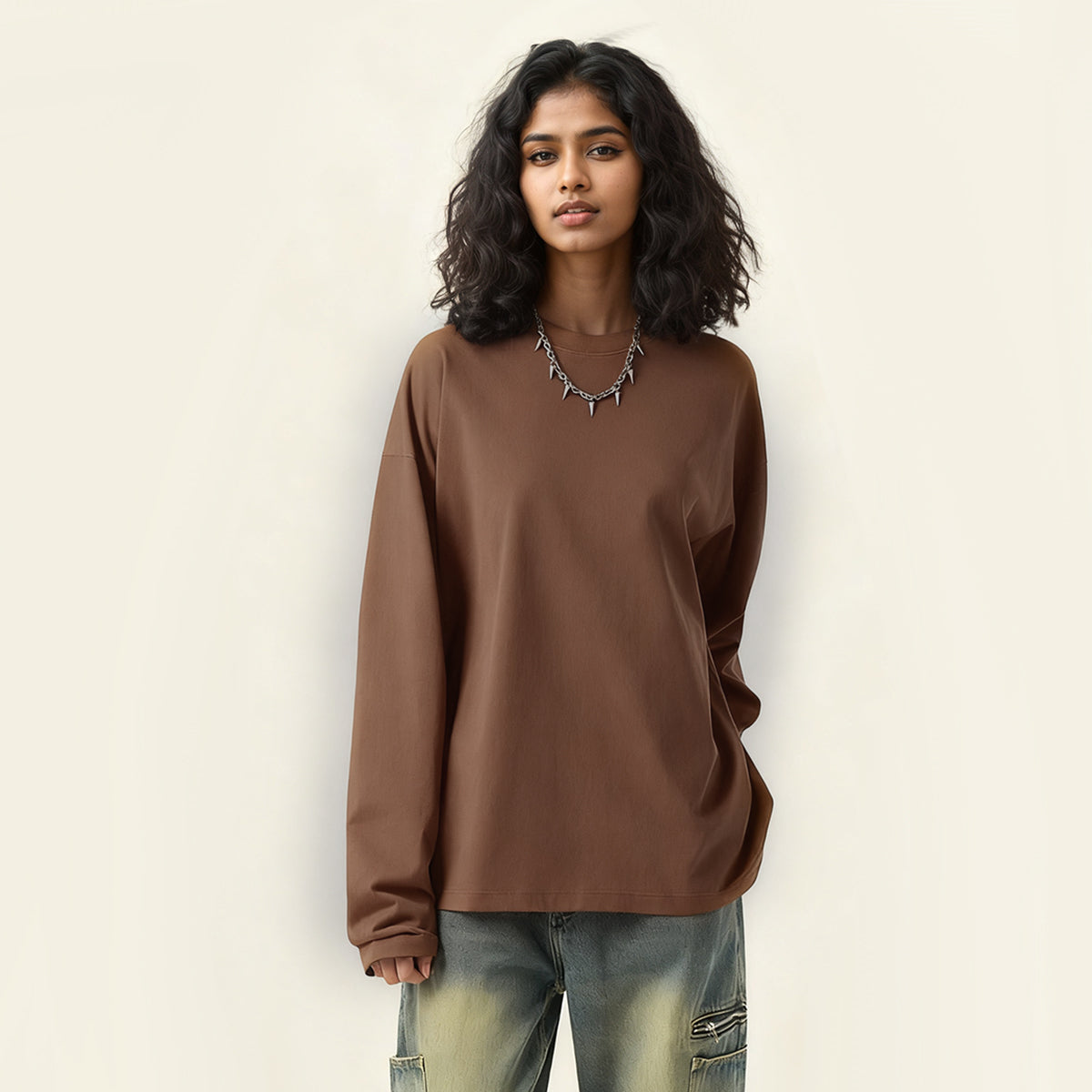 ZMOMZ Heavyweight Long Sleeve Brown - Premium Heavyweight Streetwear